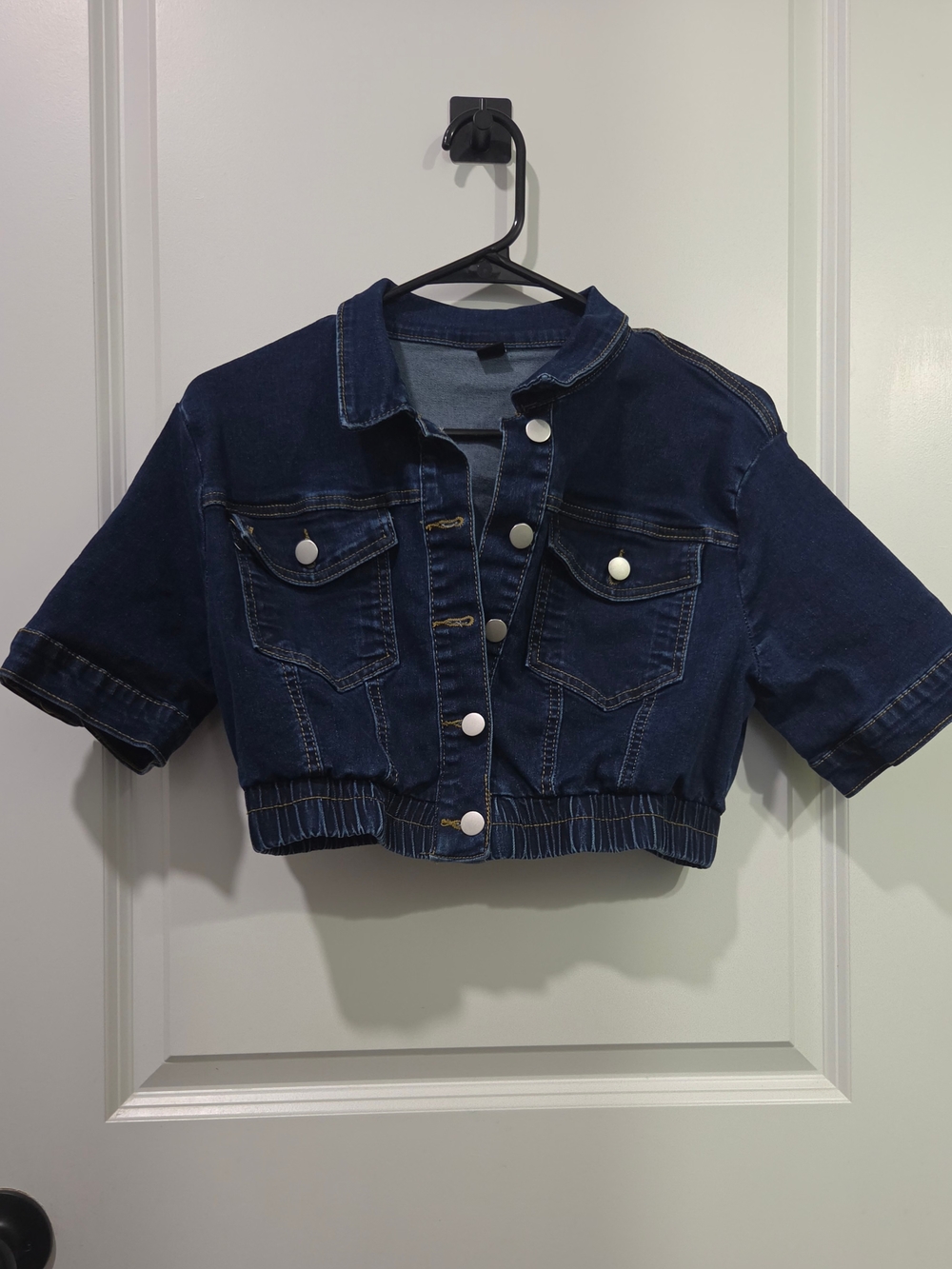 SHEIN Dark Blue Cropped Denim Jacket
